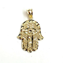 Load image into Gallery viewer, New 10k yellow gold khamsa hamsa hand lucky Jewish filigree pendant jewelry 1.5g
