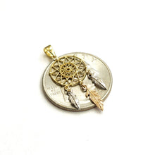 Load image into Gallery viewer, 14k Tri Color Gold Dream Catcher Feather Pendant charm gift fine jewelry 0.8g
