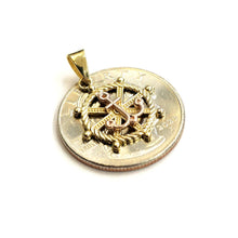 Load image into Gallery viewer, 14k Two Tone Gold tiny Boat Wheel Anchor Nautical Sailor Pendant jewelry 1.7g
