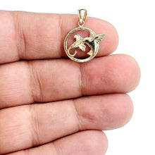 Load image into Gallery viewer, New 14k yellow Gold Hummingbird flower Pendant charm fine gift jewelry 1.5g
