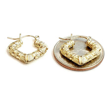 Load image into Gallery viewer, 10K yellow Gold 0.77" 4.3mm tiny heart bamboo Earring women fine jewelry 1.9g

