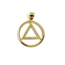Load image into Gallery viewer, New 14k yellow Gold Alcoholics Anonymous circle triangle AA Symbol Pendant 3.5g
