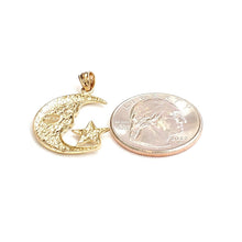 Load image into Gallery viewer, New 14k yellow gold moon and star pendant charm astronomy gift fine jewelry 2.7g
