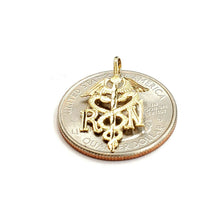 Load image into Gallery viewer, 14k yellow Gold RN caduceus medical sign nurse Pendant charm fine jewelry 0.9g

