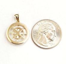Load image into Gallery viewer, 14k two tone Gold round compass pendant charm gift fine jewelry 0.73" 3.2g
