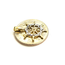 Load image into Gallery viewer, New 14k Two Tone Gold tiny Boat Wheel Nautical Sailor Pendant fine jewelry 1g

