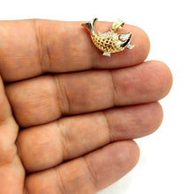 Load image into Gallery viewer, 14k Two Tone Gold 3D fish Pisces zodiac Pendant Cubic Zirconia Fine jewelry 1.6g
