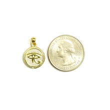 Load image into Gallery viewer, 10k yellow Gold Round Two Sided Egyptian eye of Horus protection Pendant 2.6g
