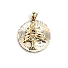 Load image into Gallery viewer, 14k yellow gold lebanon cedar tree lucky pendant charm gift fine jewelry 2.5g
