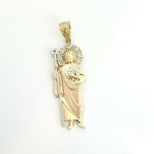 Load image into Gallery viewer, 14k tri color gold saint Jude juda pendant charm cubic zirconia jewelry 2.2g

