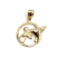 Load image into Gallery viewer, New 14k yellow Gold Hummingbird flower Pendant charm fine gift jewelry 1.5g
