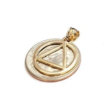 Load image into Gallery viewer, New 14k yellow Gold Alcoholics Anonymous circle triangle AA Symbol Pendant 2g
