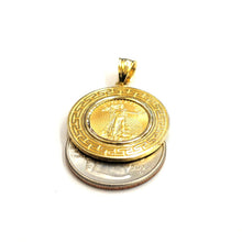 Load image into Gallery viewer, 14K Gold Greek Key pendant genuine 5 dollar 1/10 oz 22k American eagle coin 7.2g
