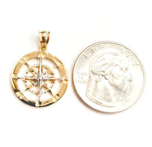 Load image into Gallery viewer, 14k two tone Gold round compass pendant charm gift fine jewelry 0.73" 3.2g
