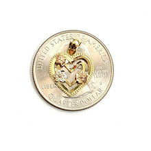 Load image into Gallery viewer, New 14k tri color solid Gold heart flower Pendant charm fine gift jewelry 0.9g
