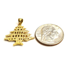 Load image into Gallery viewer, 14k yellow gold Lebanon cedar tree lucky pendant charm gift fine jewelry 2.4g
