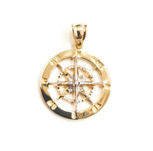 Load image into Gallery viewer, 14k two tone Gold round compass pendant charm gift fine jewelry 0.73" 3.2g
