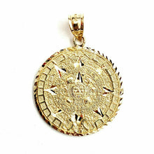 Load image into Gallery viewer, New 14k yellow Gold Aztec Mayan sun calendar Azteca pendant gift jewelry 1" 4.9g
