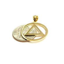 Load image into Gallery viewer, New 14k yellow Gold Alcoholics Anonymous circle triangle AA Symbol Pendant 3.5g
