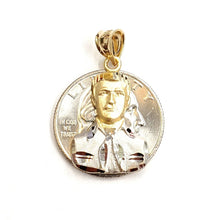 Load image into Gallery viewer, 14k two tone gold Jesus Malverde Narco saint Sinaloa pendant fine jewelry 2.2g
