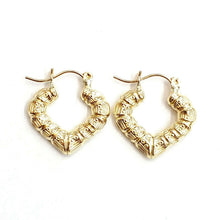 Load image into Gallery viewer, 10K yellow Gold 0.77" 4.3mm tiny heart bamboo Earring women fine jewelry 1.9g
