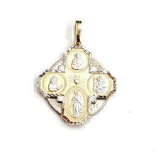 Load image into Gallery viewer, 14k 2 tone gold 4 four way saint medal pendant charm religious fine jewelry 3.7g
