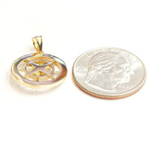 Load image into Gallery viewer, 14k two tone Gold round compass pendant charm gift fine jewelry 0.73" 3.2g
