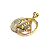Load image into Gallery viewer, New 14k yellow Gold Alcoholics Anonymous circle triangle AA Symbol Pendant 3.5g
