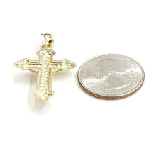 Load image into Gallery viewer, New 10k yellow gold nugget cross jesus pendant fine jewelry religious gift 1.9g
