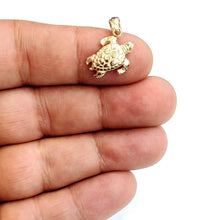 Load image into Gallery viewer, New 14k yellow gold solid 3D turtle pendant charm lucky gift fine jewelry 3.2g
