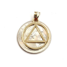 Load image into Gallery viewer, New 14k yellow Gold Alcoholics Anonymous circle triangle AA Symbol Pendant 2g
