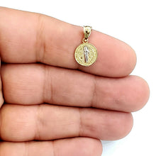 Load image into Gallery viewer, 14k gold tiny two tone round saint Benedict San Benito pendant 0.39" 0.9g
