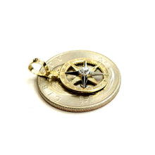 Load image into Gallery viewer, 14k two tone Gold Tiny round compass pendant charm Gift fine jewelry 0.55" 1g
