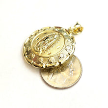 Load image into Gallery viewer, New 10k yellow gold hollow two sided Jesus &amp; virgin Guadalupe pendant 1.27" 8.8g
