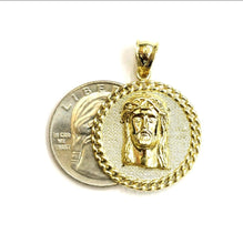 Load image into Gallery viewer, 10k yellow gold round Jesus face head pendant charm religious jewelry 0.97" 3.7g
