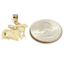 Load image into Gallery viewer, 14k yellow Gold solid Drum sets Pendant charm gift instrument fine jewelry 1.4g
