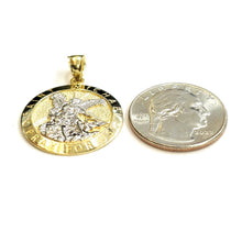 Load image into Gallery viewer, 14k two tone gold Round saint Michael pendant 0.98" fine religious jewelry 3.9g
