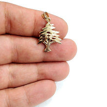 Load image into Gallery viewer, 14k yellow gold lebanon cedar tree lucky pendant charm gift fine jewelry 2.5g

