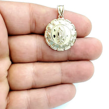 Load image into Gallery viewer, New 10k yellow gold hollow two sided Jesus &amp; virgin Guadalupe pendant 0.88" 3.4g

