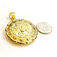 Load image into Gallery viewer, 10k yellow gold Hollow two sided Jesus &amp; virgin Guadalupe pendant 1.78" 18.8g
