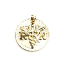 Load image into Gallery viewer, 14k yellow Gold RN caduceus medical sign nurse Pendant charm fine jewelry 1.5g

