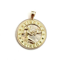 Load image into Gallery viewer, New 14k yellow Gold round Virgo zodiac sign Pendant charm astrology jewelry 2.4g
