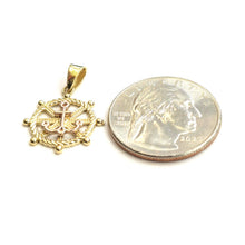 Load image into Gallery viewer, 14k Two Tone Gold tiny Boat Wheel Anchor Nautical Sailor Pendant jewelry 1.7g
