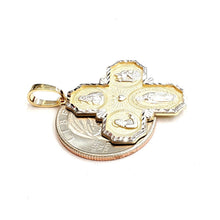 Load image into Gallery viewer, 14k 2 tone gold 4 four way saint medal pendant charm religious fine jewelry 3.7g
