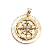 Load image into Gallery viewer, 14k two tone Gold round compass pendant charm gift fine jewelry 0.73" 3.2g
