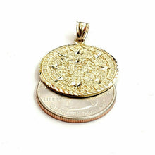 Load image into Gallery viewer, New 14k yellow Gold Aztec Mayan sun calendar Azteca pendant gift jewelry 1" 4.9g
