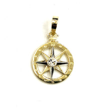 Load image into Gallery viewer, 14k two tone Gold Tiny round compass pendant charm Gift fine jewelry 0.55" 1g
