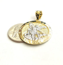 Load image into Gallery viewer, 14k two tone gold Round saint Michael pendant 1.23" fine religious jewelry 5.4g
