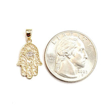 Load image into Gallery viewer, New 14k yellow gold khamsa hamsa hand lucky Jewish filigree pendant jewelry 0.9g
