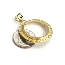 Load image into Gallery viewer, 14k yellow Gold Greek Key Frame bezel For 20 Pesos Coin  Gift fine jewelry 6.8g
